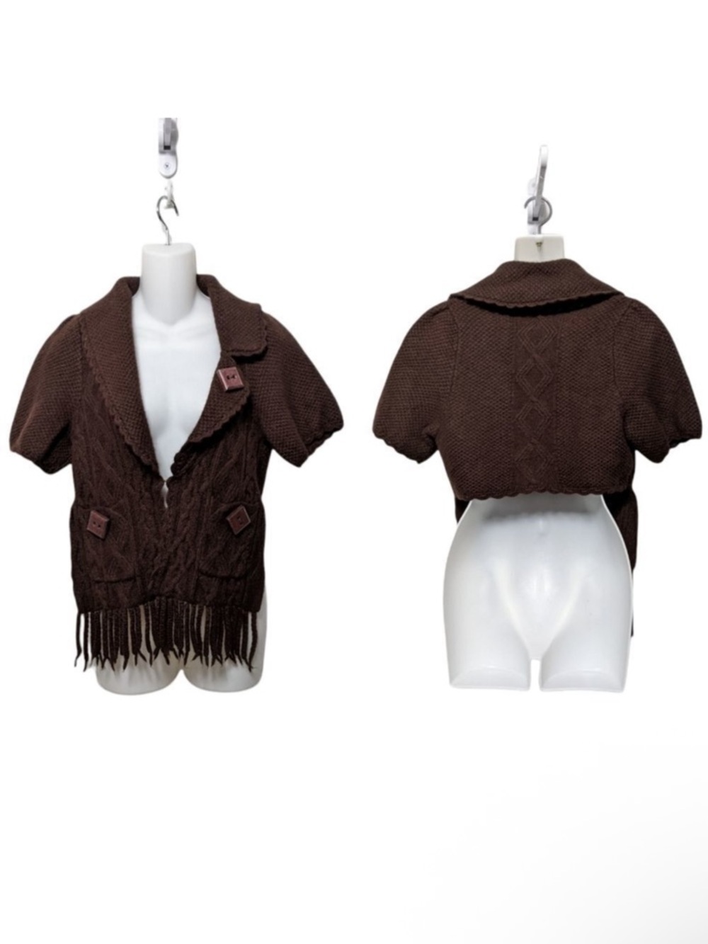 Anthropologie SLEEPING ON SNOW Wool Angora Low High Fringe Cardigan Sweater